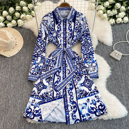 Spring Retro Blue White Red Dolce Dress