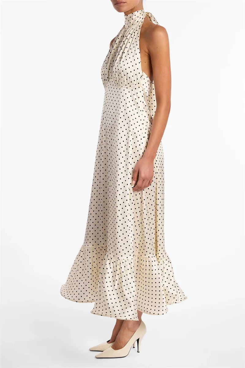 Polka Dot Ruched Ruffle Sexy Midi Dress