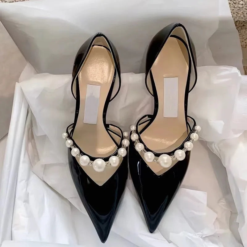 Star style Luxury Pearls Rhinestones Leather Pumps