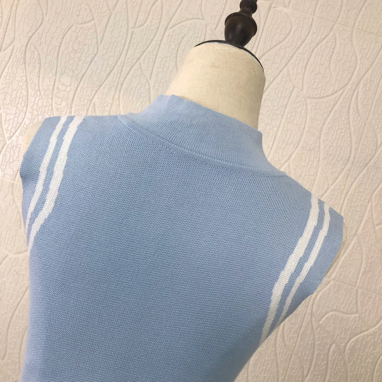 Asymmetric Wave Edge Dress BottomRound Neck Tanlan White Inlaid Edge Knit No Sleeves Dress Autumn New Style