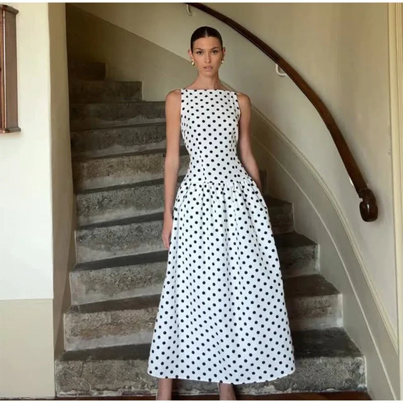 Elegant Women Polka Dot Midi