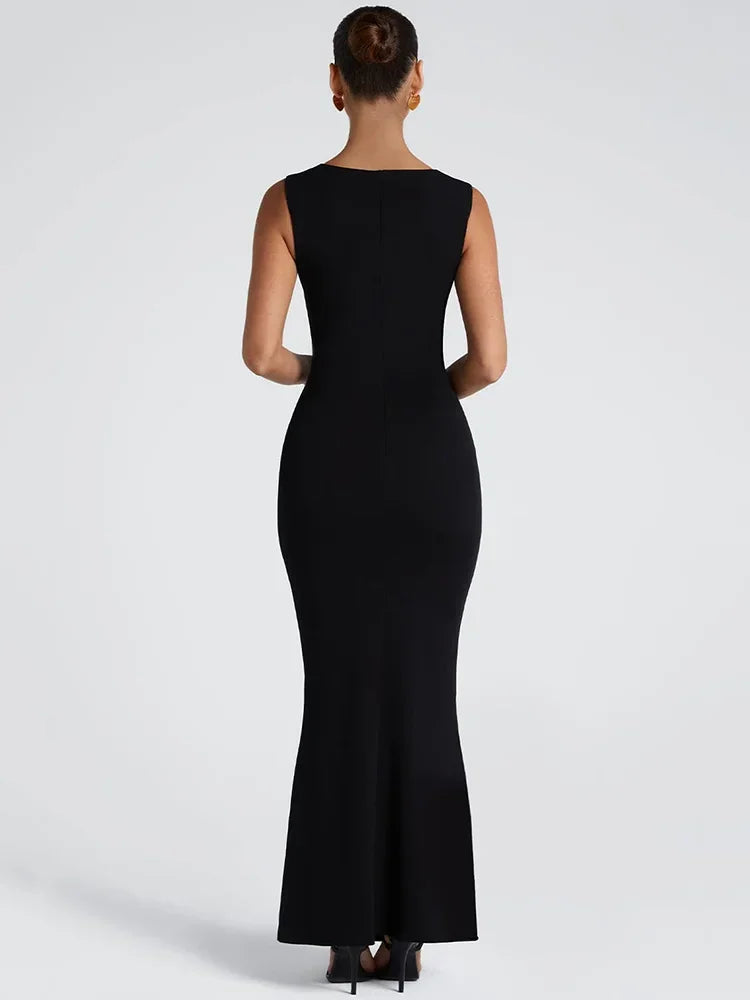 Square Collar Sleeveless Sexy Maxi Dress For Woman Fashion Spring Summer New High Waist Bodycon Club Party Long Dress - Shellss