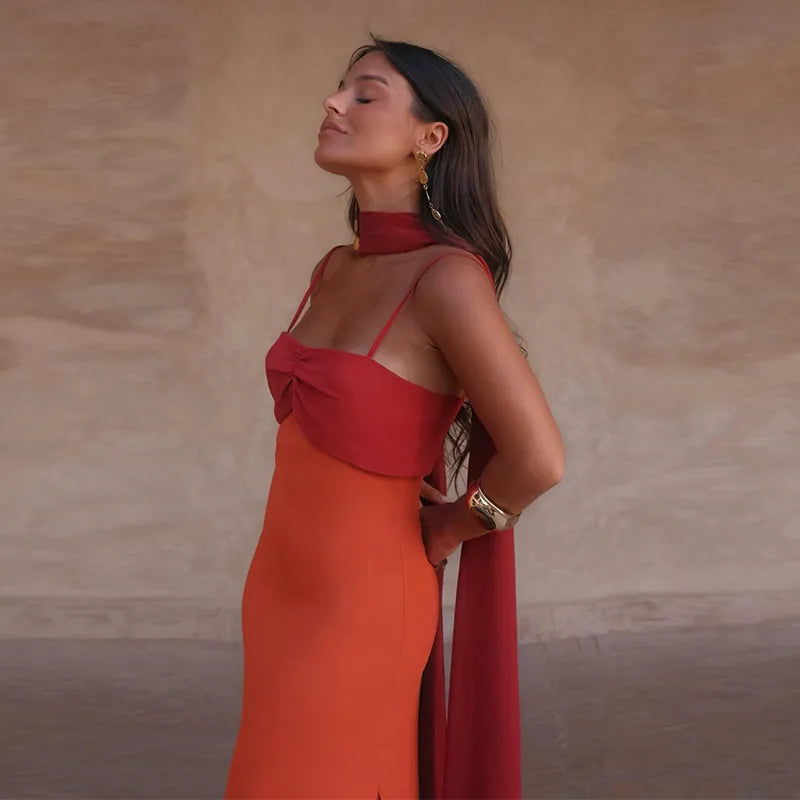 Orange summer dress with scarf