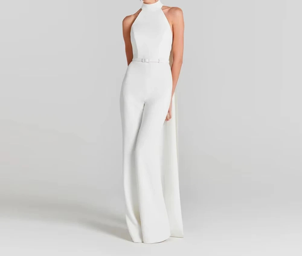 Backless White Wide Leg Jumpsuit Elegant Old Money