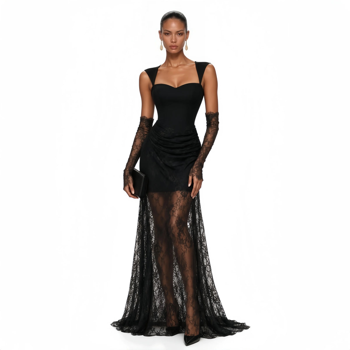 Vintage Luxury Brown Sheer Lace Floor Length Evening Gown Elegant Women Party Gown for Dubai Saudi EID Gala Dinner Wedding Guest - Shellss