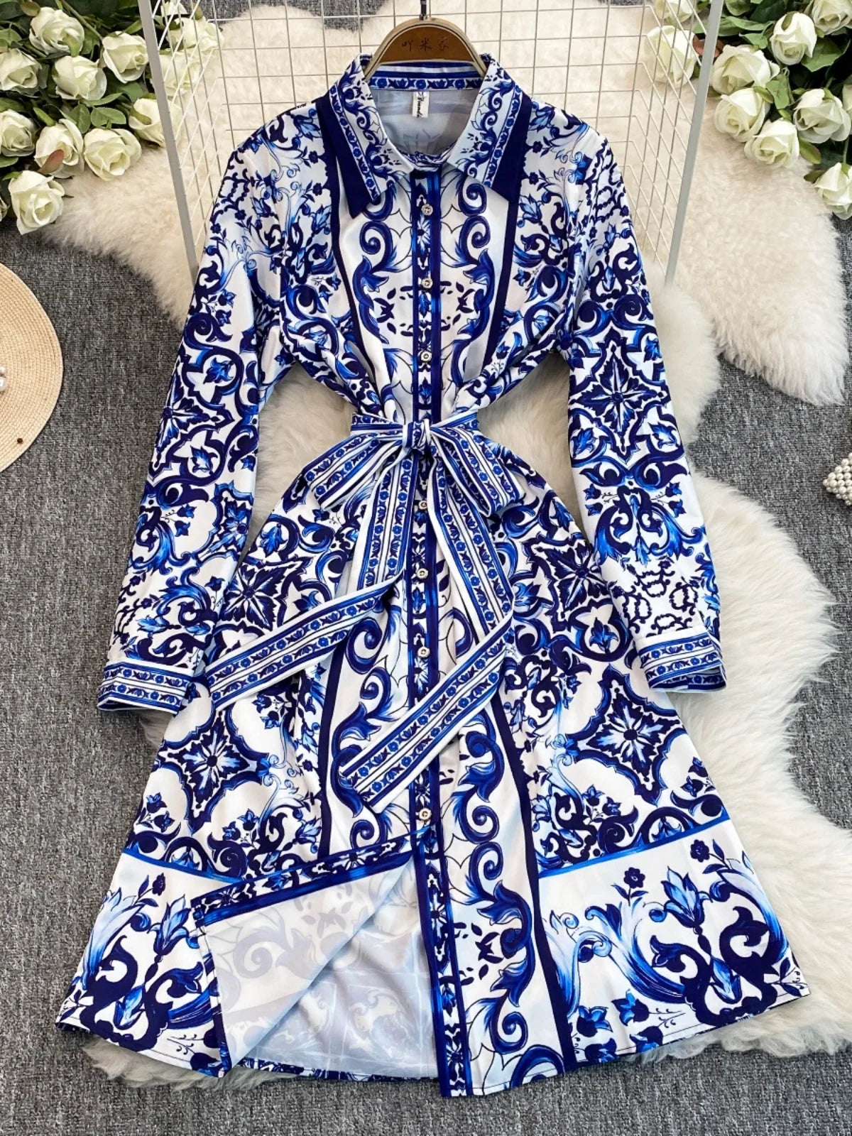 Spring Retro Blue White Red Dolce Dress
