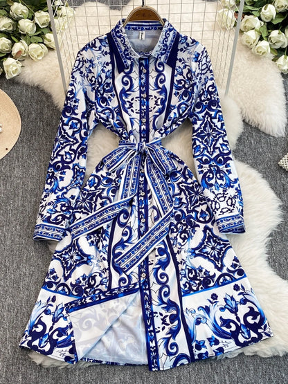 Spring Retro Blue White Red Dolce Dress