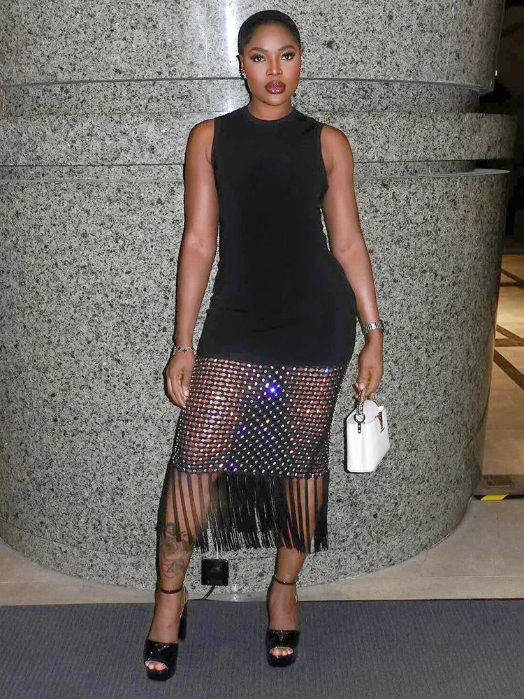 Fringe Mesh Diamond dress Party dress