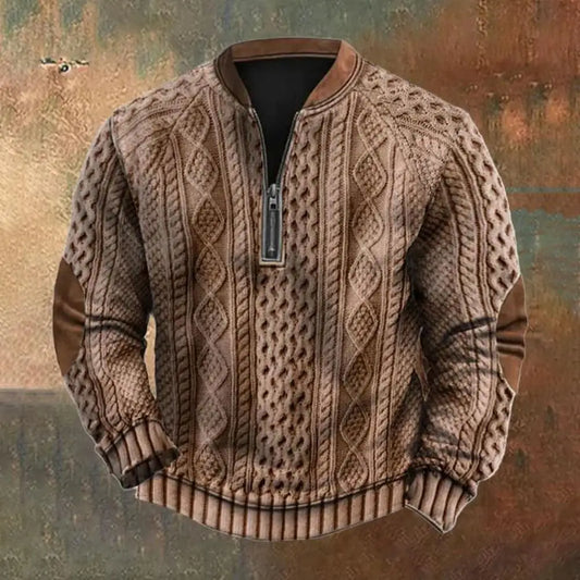 Long Sleeve Men Top Men's Rhombus Texture Patchwork