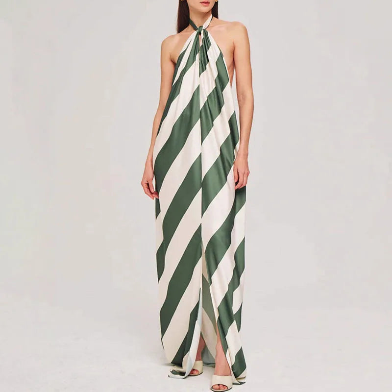 Green Striped Halter neck