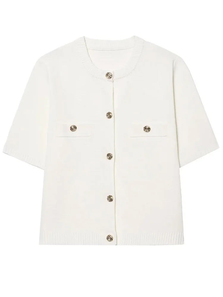 Knitwear Button Ladies Short Sleeve