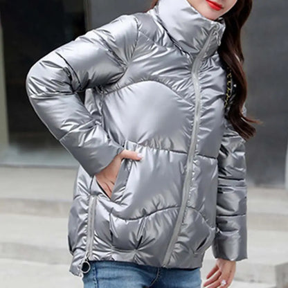 Jacket Bright Surface Winter Women Stand Collar Puffer