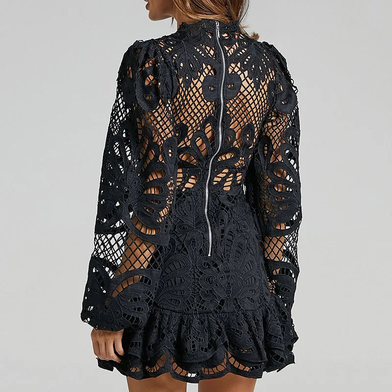 Lace Lantern Sleeves Dress