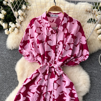 Vintage Satin Floral Pink Red