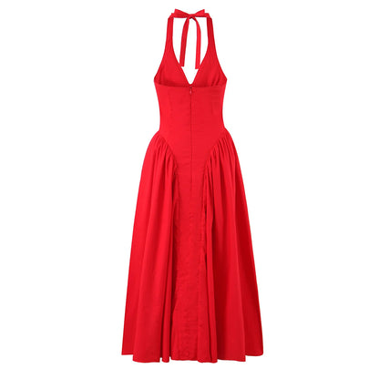 25 Elegant halterneck v neck Midi Dress