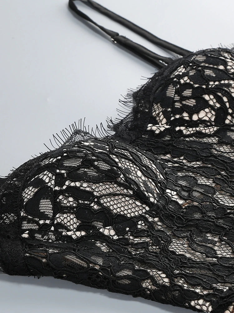 Sexy Spaghetti Strap V Neck Lace Long Dress Women Black Floral Lace Sleeveless Bodycon Dresses Elegant Evening Celebrity Party - Shellss