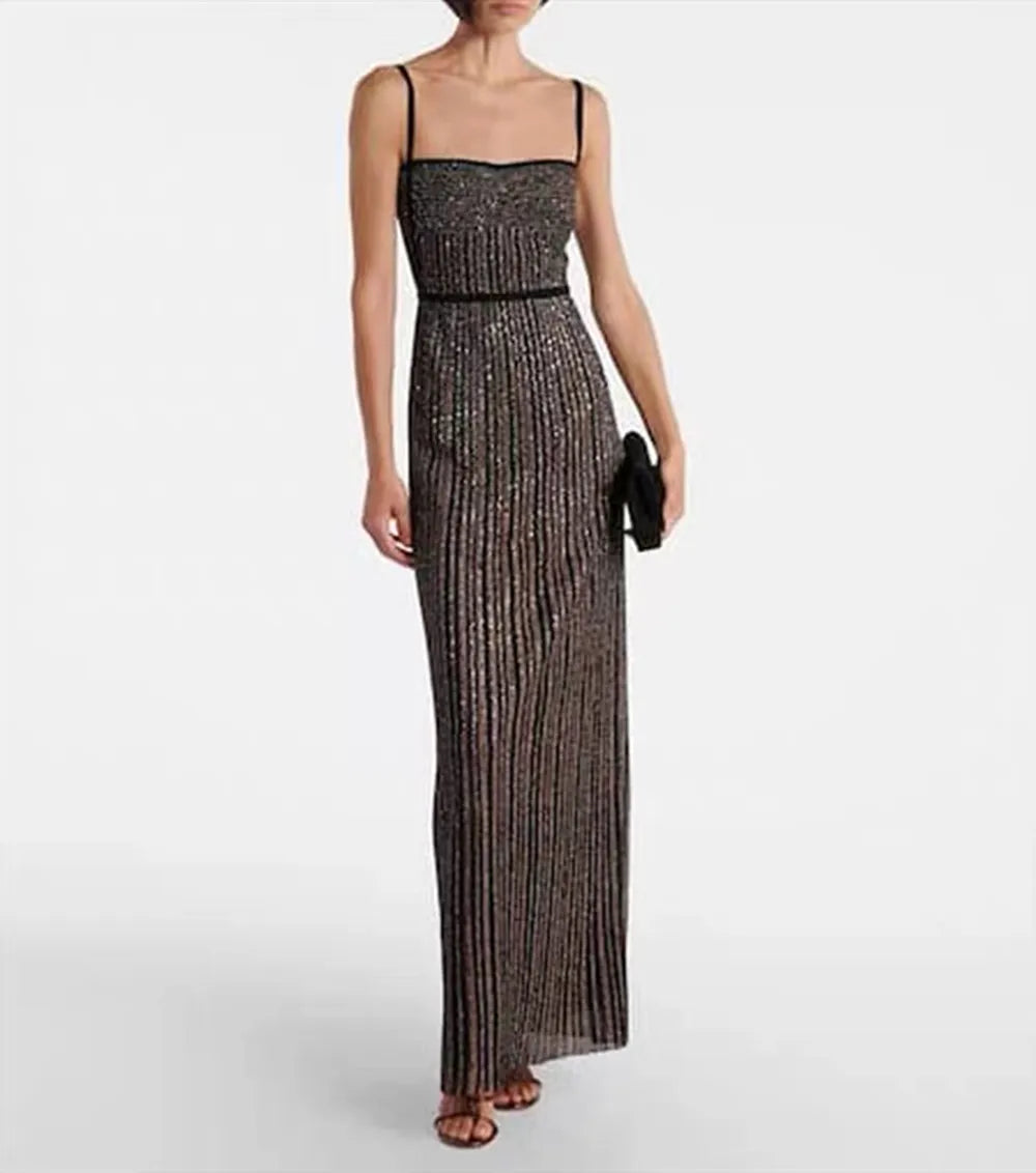 High-End Version Bright Thread Beach Style Long Dress Fashionable Strapless Sleeveless Backless Dress Elegant Holiday Wear