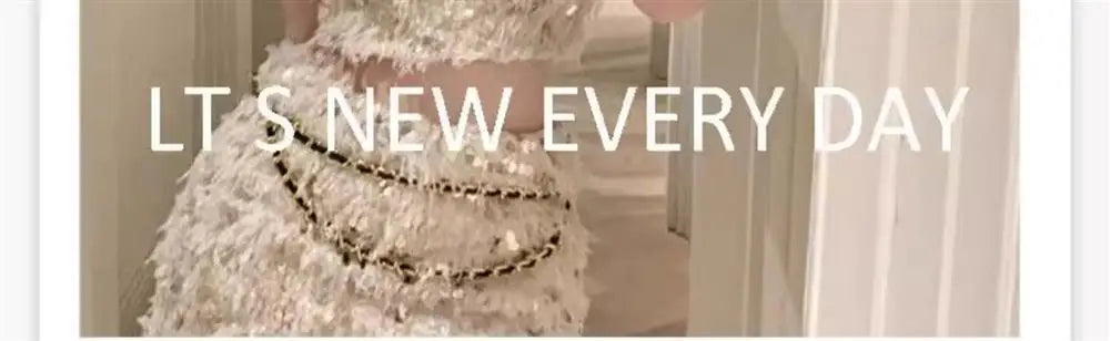 Summer New Little Fragrance Style Hot Girl Tassel Bright Particle Top Bodycon High Waist  Skirt Two Piece Set Women