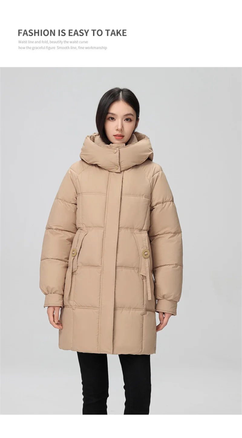 Winter Women Jacket Mid Long Hooded