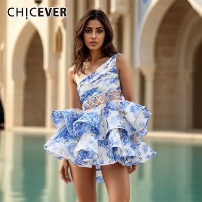 CHICEVER Print Spliced Hollow Out Mini Dress