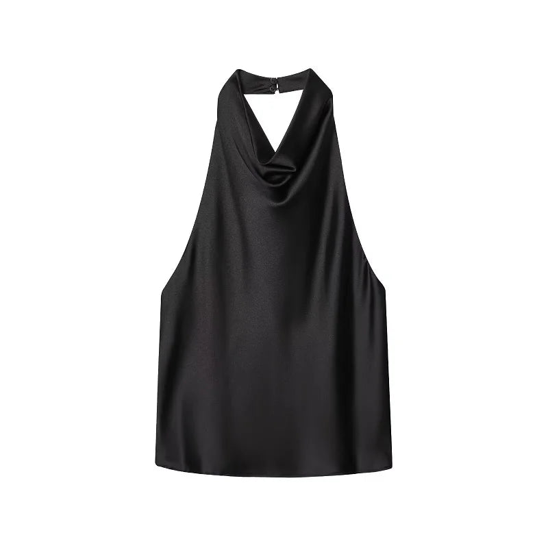 SS25 Halter Satin backless Tops