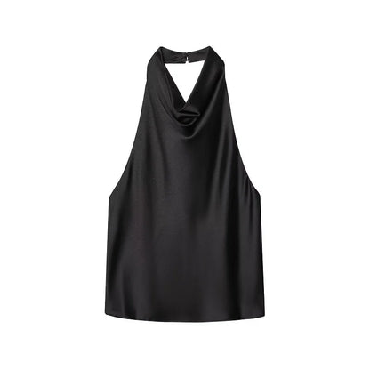 SS25 Halter Satin backless Tops