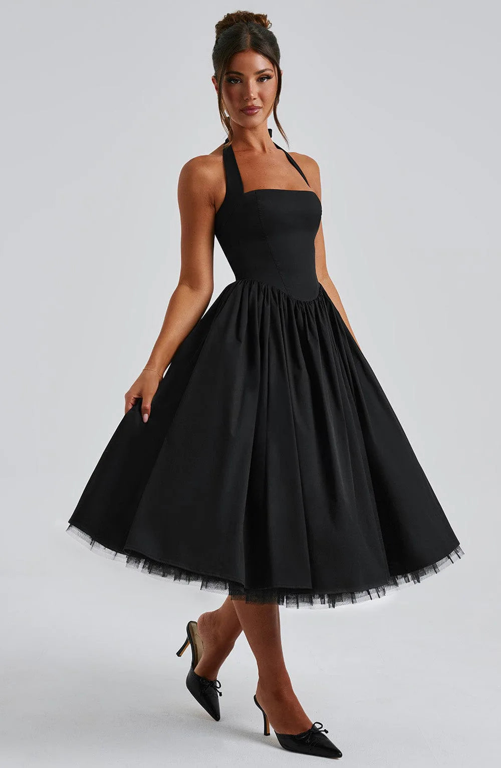 Luxurious Dress Vintage-Inspired Chic Puff-Sleeve Dress Lace-Up Pleated Tulle Dress Romantic-Elegant Evening Ruffle Gown - Shellss