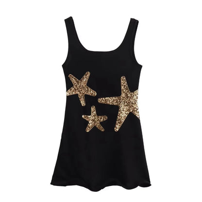 Glittering Starfish Embellished Black Orange Mini