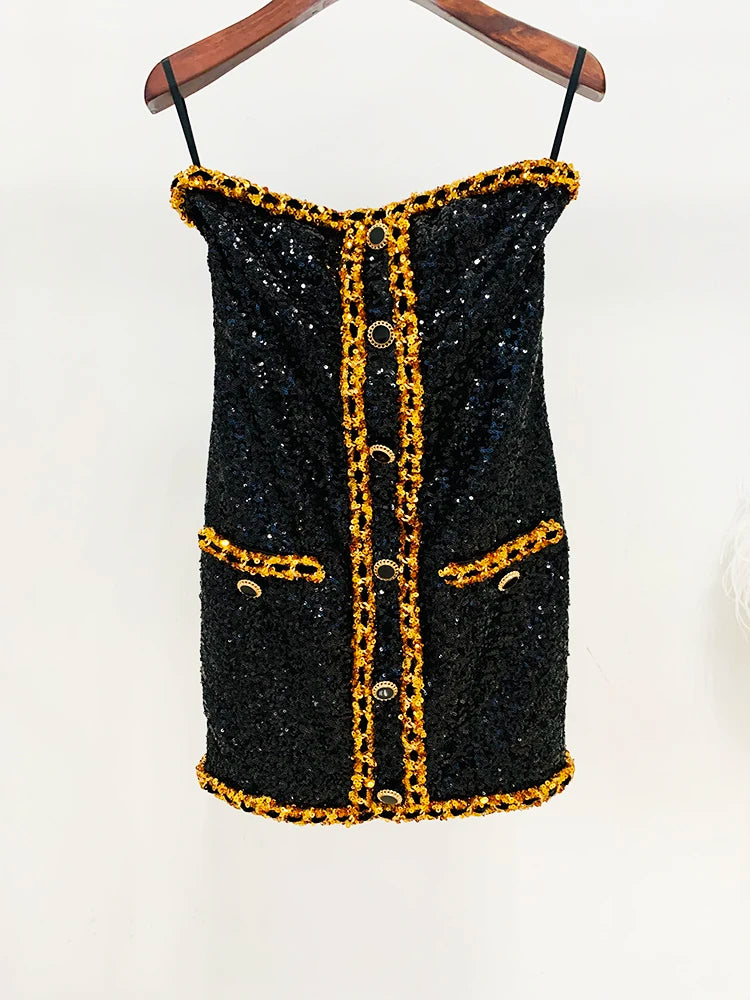 HIGH STREET Newest 2026  Designer Runway Fashion Women's Gold Chains Sequined Strapless Sheath Tube Dress