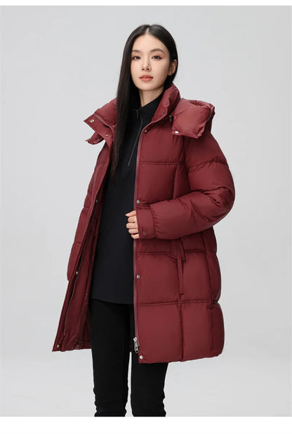 Winter Women Jacket Mid Long Hooded