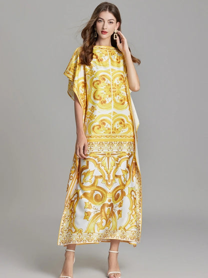 Summer Runway Vacation Yellow Batwing kaftans Dolce Dress