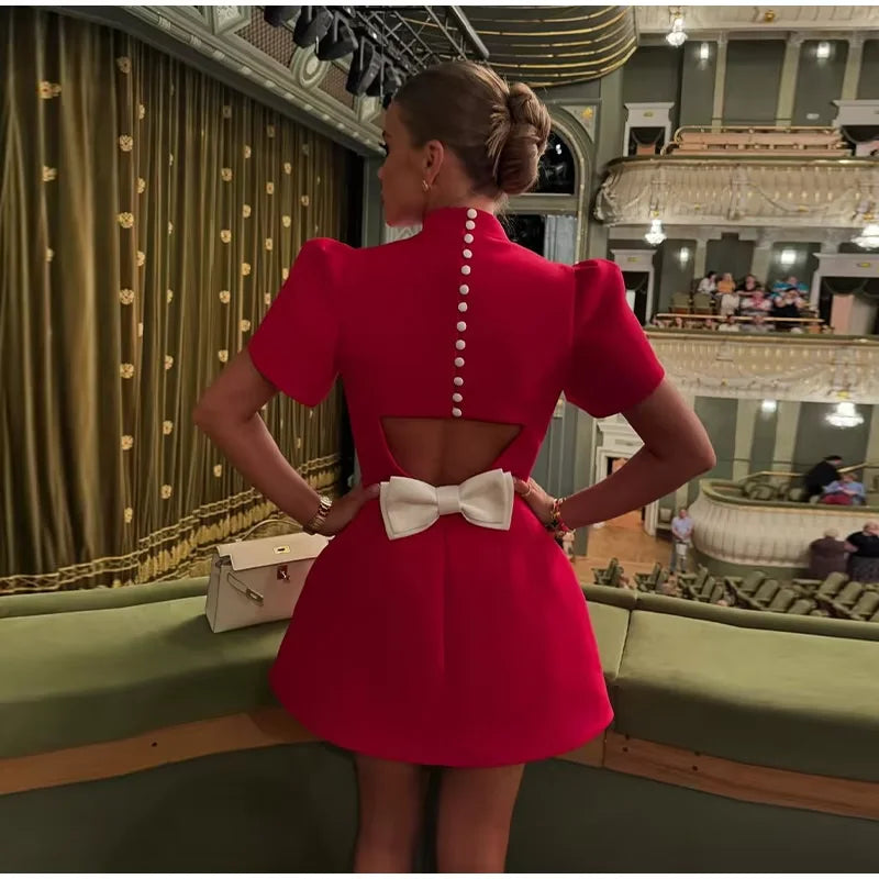 Elegant Womens White Bow Chic Dress