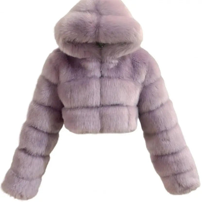 Fur Hooded Zipper Cropped
