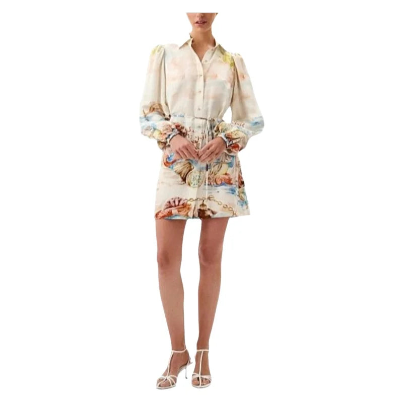 Fashionable Digital Printing Long Sleeve Turn-down Collar Short Dress Women's Clothing New Arrival Elegant Commute Style A-li...