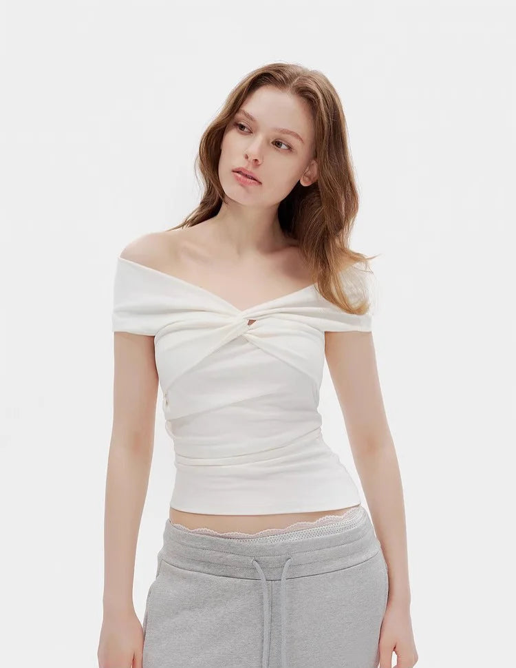 Bardot-Top mit Twist-Front für Damen, Schlitzausschnitt