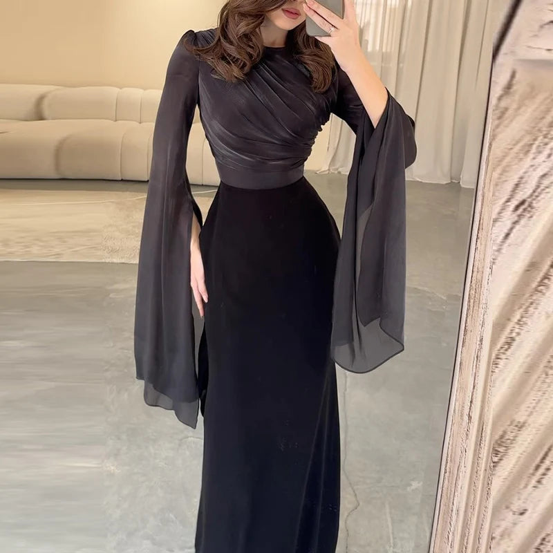 Fashion Satin Solid Robe Dress Ladies Temperament