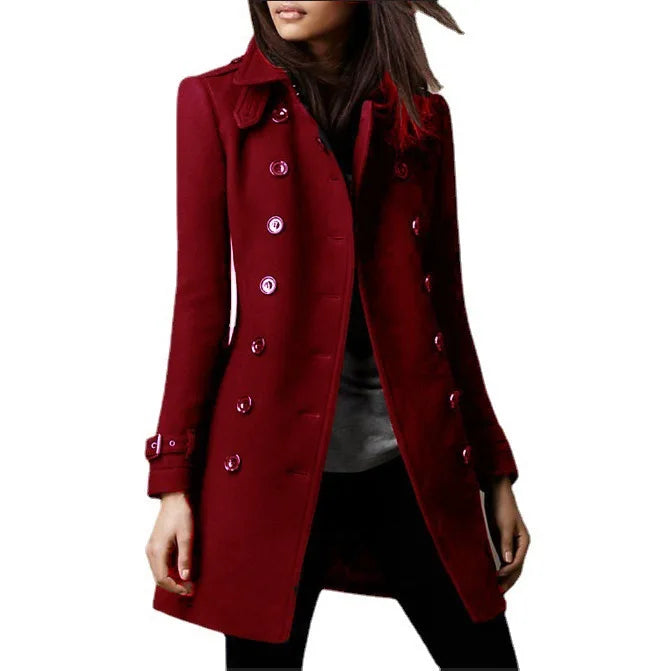 autumn and winter double-breasted casual woolen jacket women's clothing