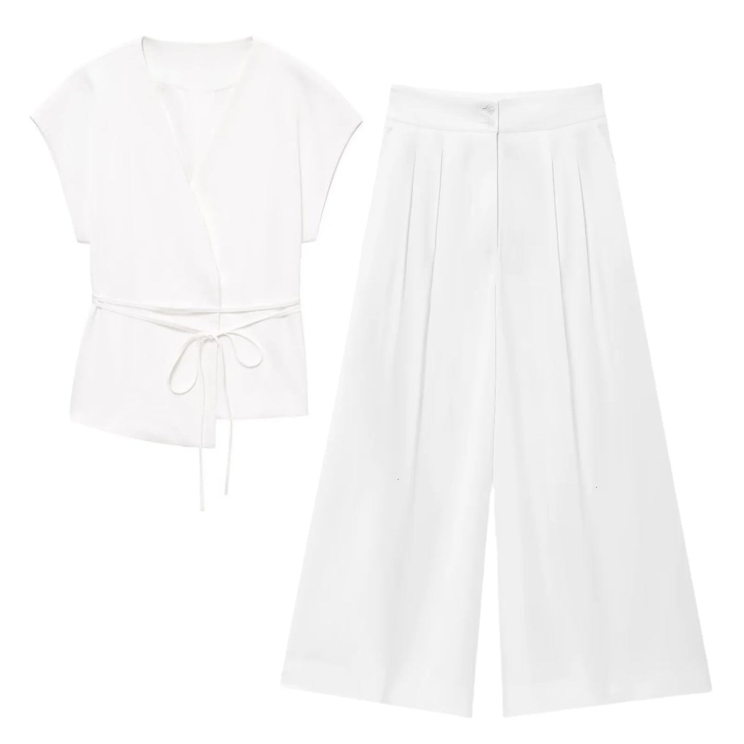Butter yellow Wide-leg Pants Set
