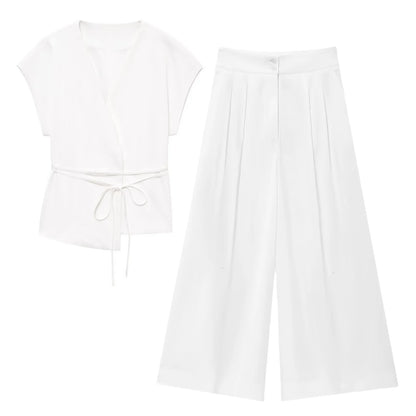 Butter yellow Wide-leg Pants Set