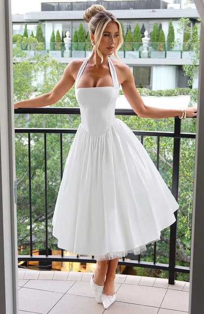 Red Midi Mesh Back Bandage Halter