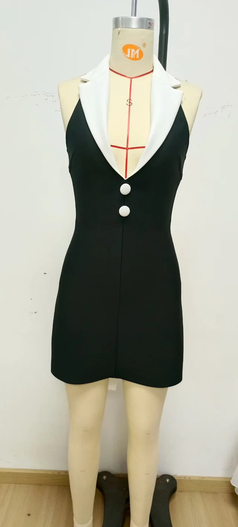 Black and white Collar Bandage Mini A-line