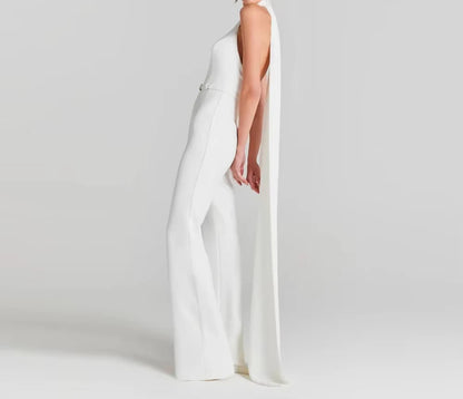 Backless White Wide Leg Jumpsuit Elegant Old Money