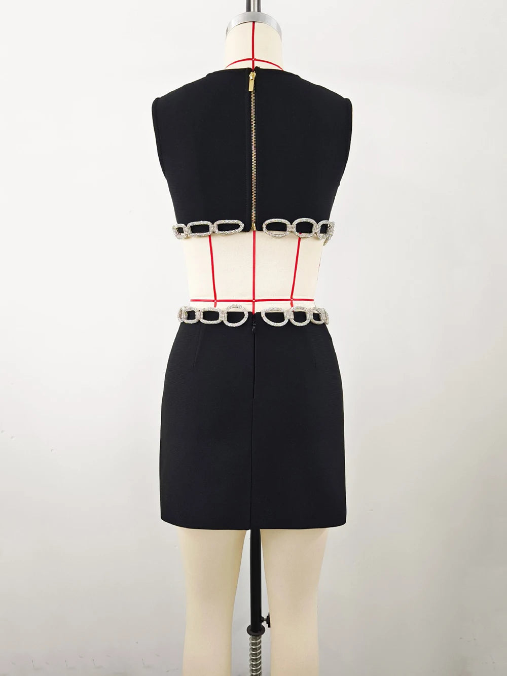 Bandage Dress Evening Gown Temperament European And American Open Waist Hollow Diamond Ring Dress