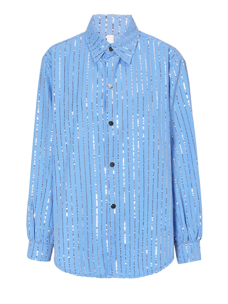 Blue Sequins Striped shirt