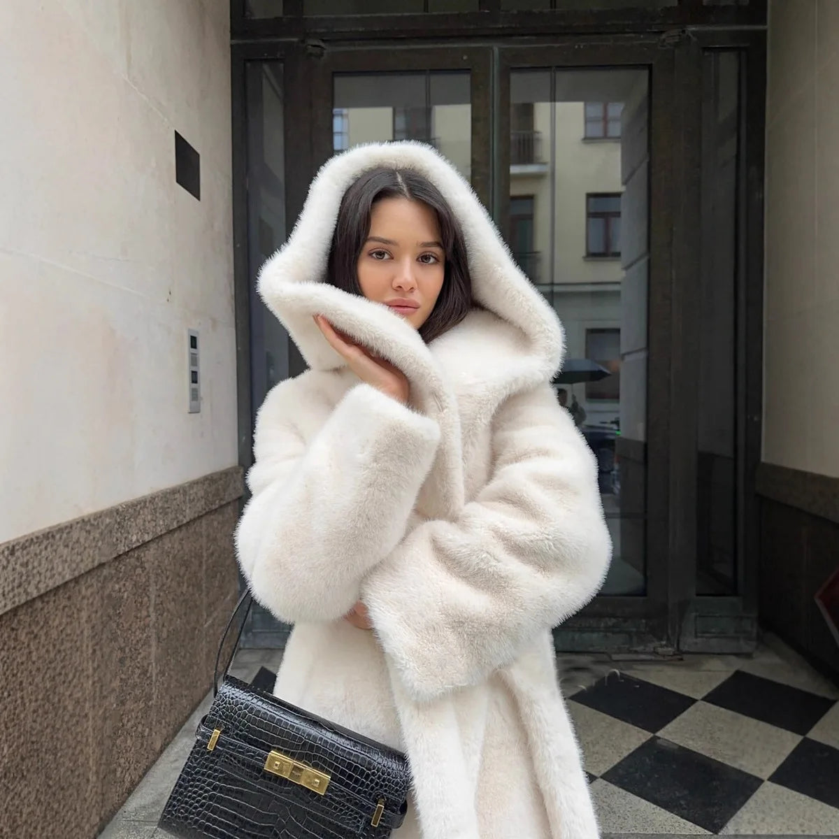 Fur Hooded Long Jacket