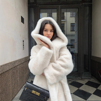 Fur Hooded Long Jacket