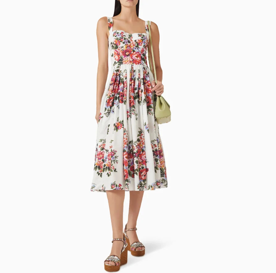 Romantic Holiday Style Floral Print Wrap Dress Slimming Waist Long Skirt Summer New Arrival Elegant Fashionable Midi Dress