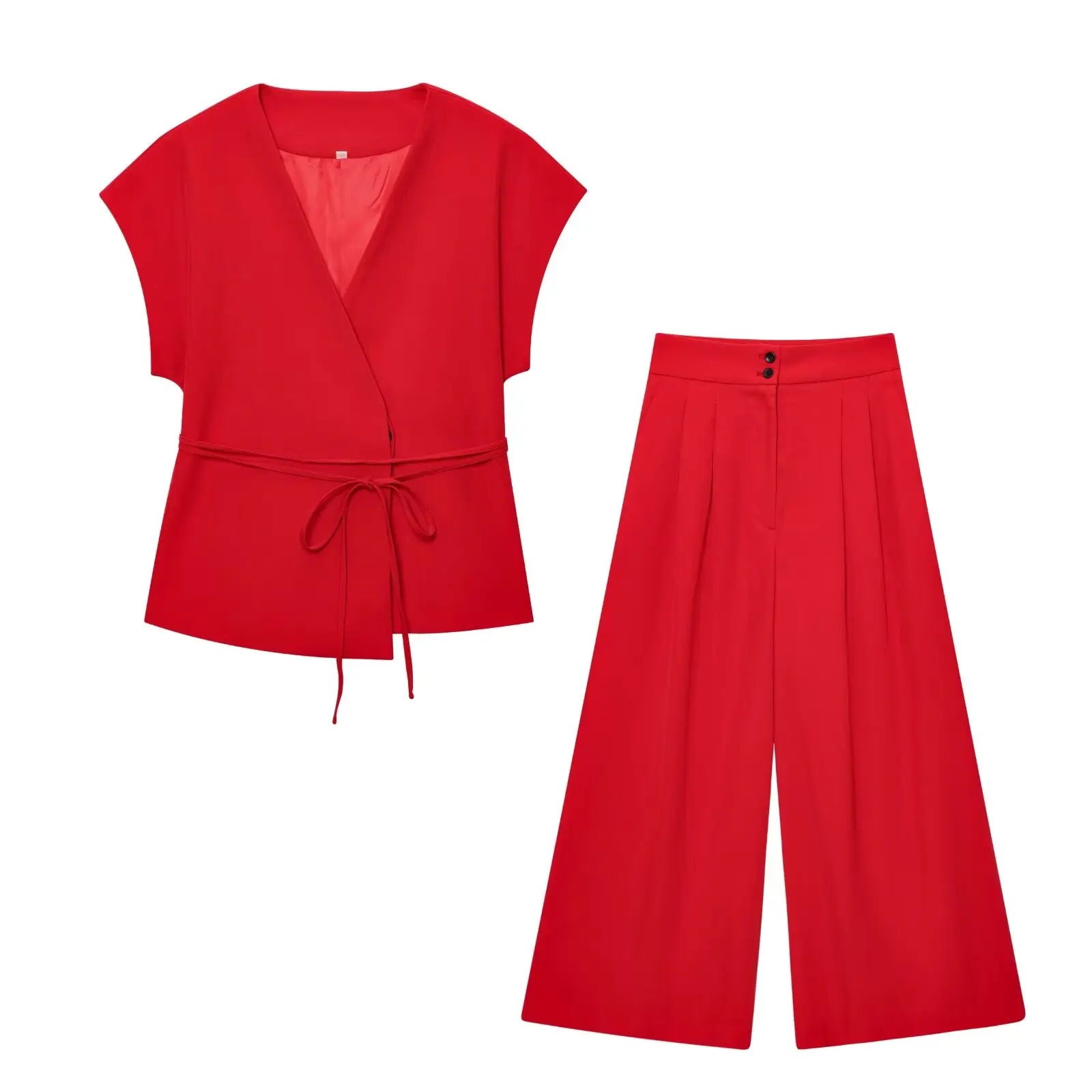 V-Neck Wrap Belted Pants Sets