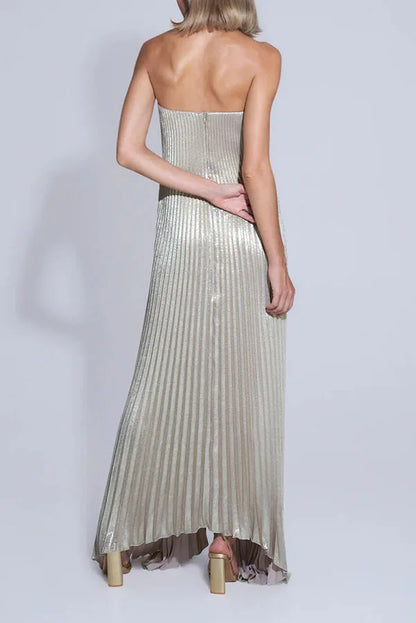 Strapless Pleated Maxi Dress Gown Pleated Skirt Women