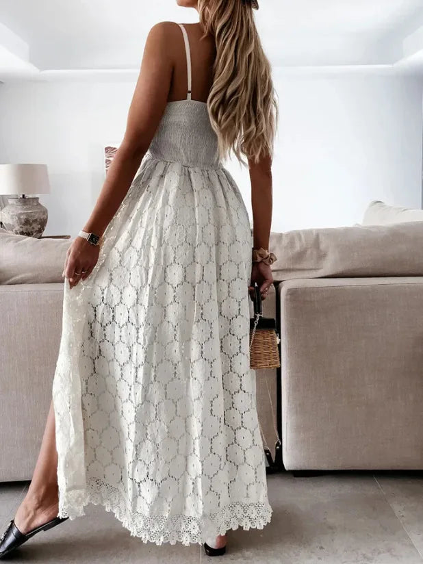 Women's Lace Playsuit Dr V Ne Hollow out Irregular High Waist Svel Fairy Skirt Sle Commute Single Piece Ci Walk - Shellss